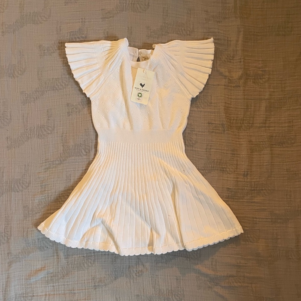 Organic Flutter Sleeve Sweater Dress in White Diamond Pointelle Hope & Henry